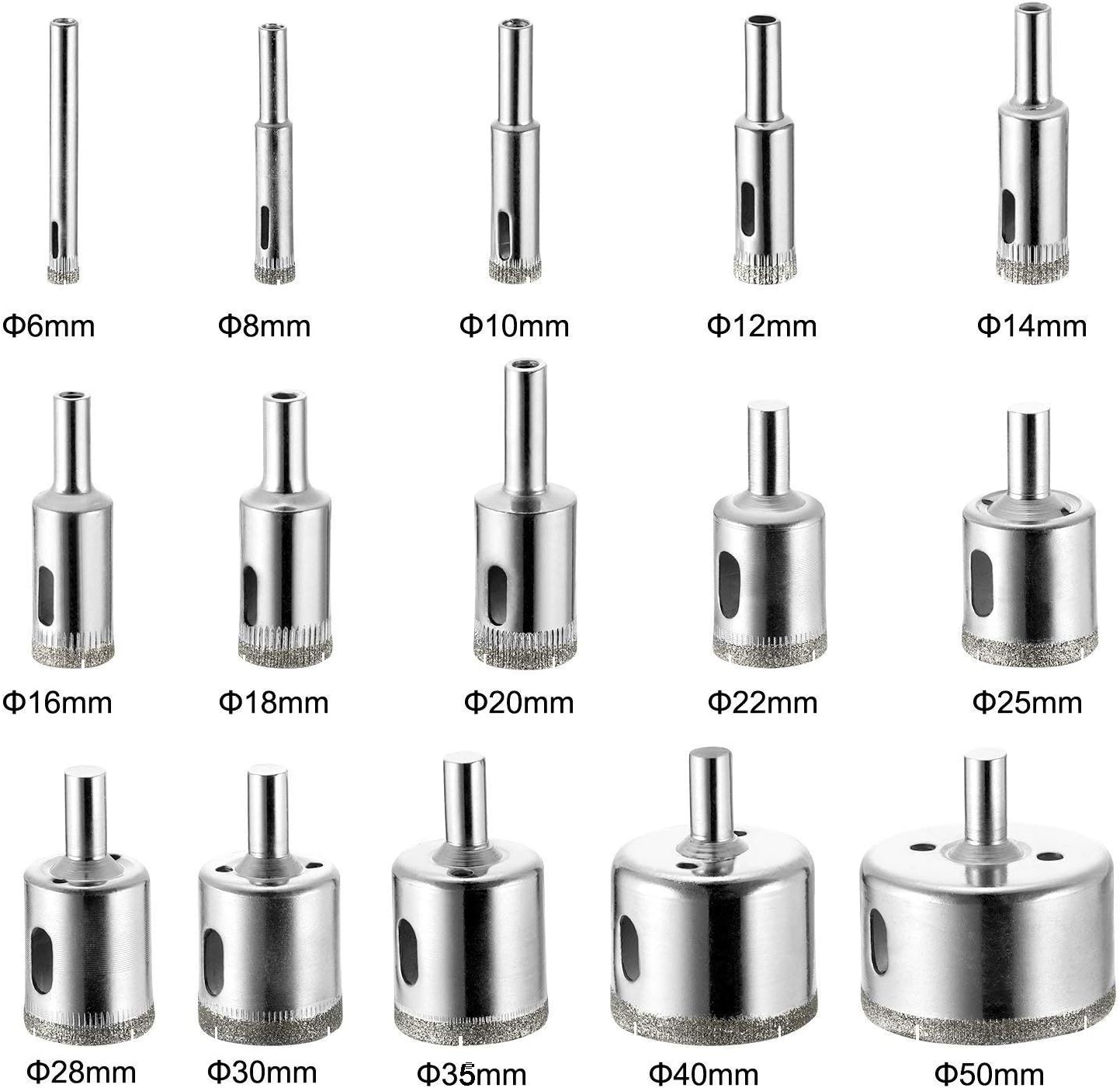 ZFYQ Hole Saw Drill Bits Set, Diamond Drill Bit Set Cutting for Glass Ceramic, Porcelain, Tile, Marble, diameter 6mm-50mm, 15 Pcs - Image 3