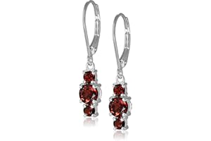 Amazon Essentials Sterling Silver Genuine and Created Gemstone Three Stone Birthstone Leverback Dangle Earrings (previously Amazon Collection)