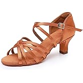 Rosefinch Women's Latin Dance Shoes Satin Professional Ballroom Salsa Practice Performance Wedding Dancing Shoes