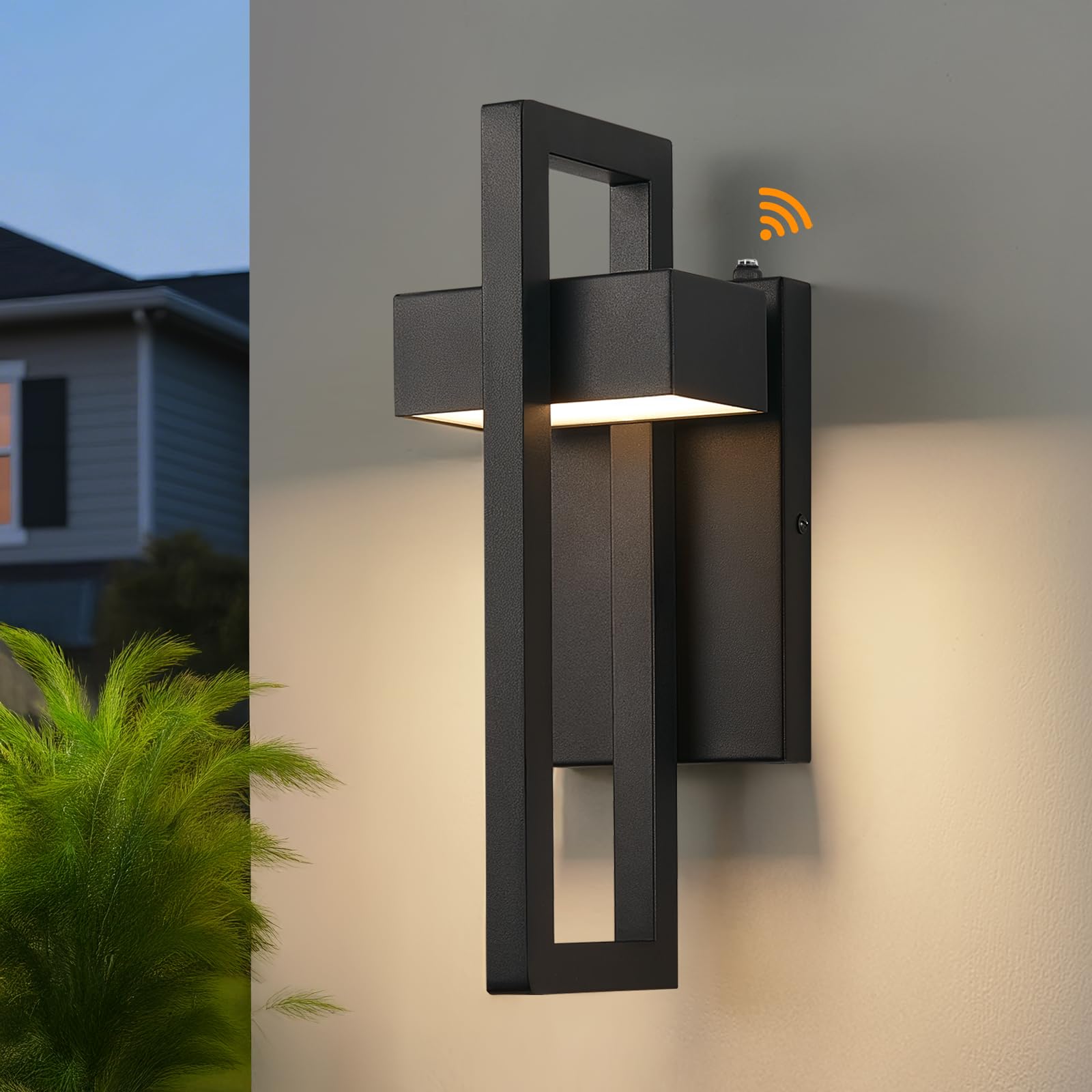 Photo 1 of tewei LED Outdoor Wall Sconce Dusk to Dawn Outdoor Lighting, Modern Exterior Lighting Fixtures, Black LED Front Porch Lights Outside Wall Mount Lights for House, Hallway, Warm White 3000K, 1 Pack