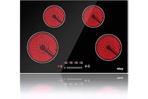 Electric Cooktop 30 inch Ceramic Stove 4 Burners Built-in Stove Top Electric Hot Plate Satin Glass cooktop in Black Touch Sen