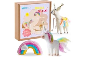 COOLA Needle Felting Beginner DIY kit - Wool for Felting Kit with 3 Cute Animals Sets Instruction Arts and Crats Easy Funny Family Project Included Unicorn Alpaca Rainbow Needle Felting Starter