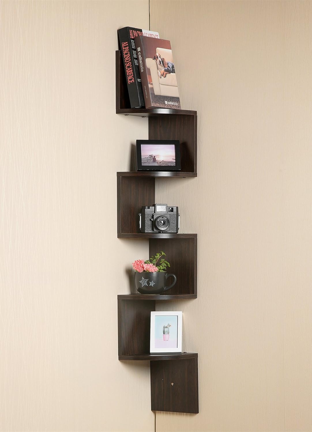 Greenco 5 Tier Wall Mount Corner Shelves Espresso Finish 690000318887