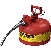 Justrite Type II Gasoline Safety Can, Red Galvanized Steel, FM Approved | Flammable Liquid Storage Can with Controlled Pouring, 2 Gallon Capacity, 5/8" Metal Hose, Flame Arrester, OSHA,NFPA Compliant