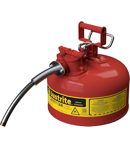 Justrite Type II Gasoline Safety Can, Red Galvanized Steel, FM
