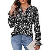 CiCiBird Womens Casual V Neck Blouses Button Down Shirts Long Sleeve Floral Print Business Work Tops
