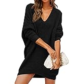 Saodimallsu Womens Oversized Mini Sweater Dress Casual V Neck Long Sleeve Soft Knit Fall Trendy Tunic Pullover Tops
