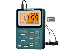 Paeiope Portable Radio AM FM, Rechargeable Pocket Speaker with Best Reception Digital Tuning, MP3, Stereo Earphone, Large LCD Screen, TF Card Socket, Transistor Radio for Jogging/Gym/Camping…