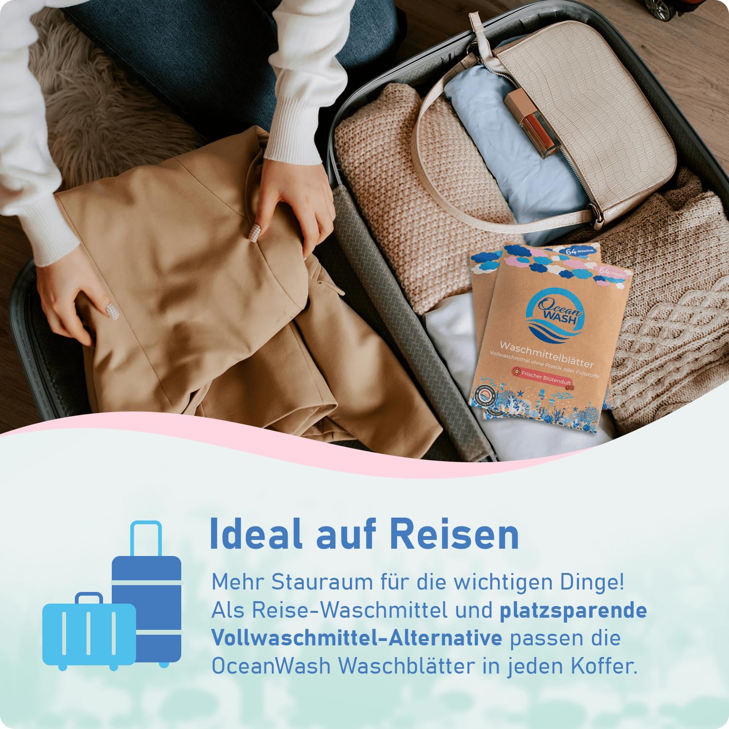 OceanWash Waschmittelblätter Blütenduft, Waschblätter Waschmaschine für alle Textilien und Farben, Waschtücher biologisch abbaubar, Laundry Detergent Sheets Vollwaschmittel, 64 Wäschen 5