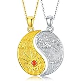 Hagkew Yin Yang Dragon/Phoenix/Koi Fish Necklace 925 Sterling Silver Yin Yang Couples Matching Pendant Friendship BFF Necklace Jewelry for Her Him with Gifts Box