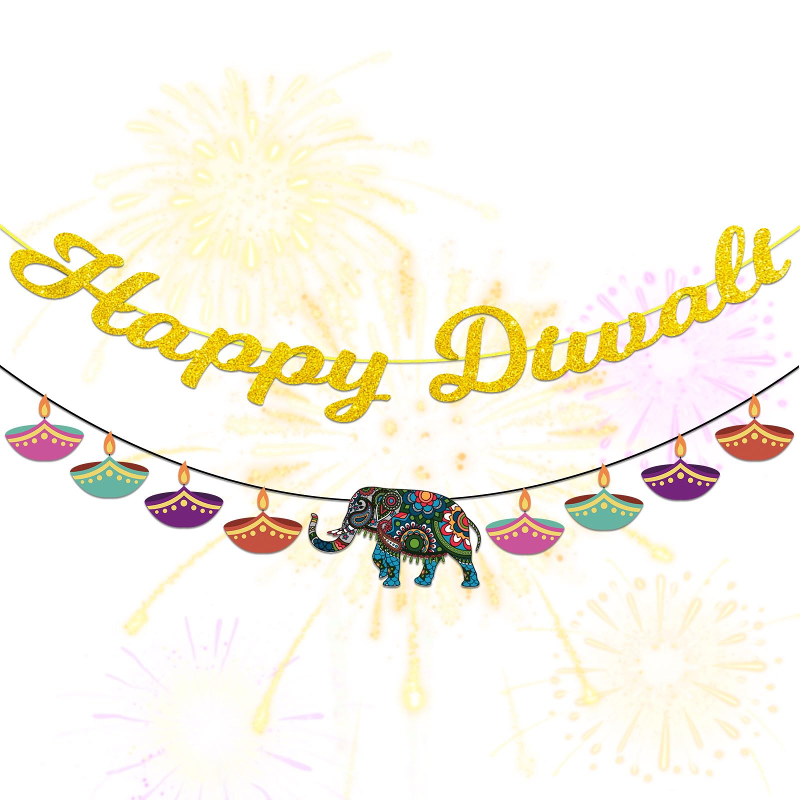 YIAJIA Happy Diwali Banner - Indian Festival of Lights Party Decor