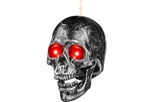 VISFLAIR Halloween Skull Heads - Animated Floating Hanging Skeleton Decorations with Creepy Voice, Light Up Eyes, Scary Motion Haunted Horror Prop for Indoor/Outdoor