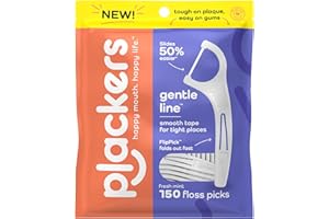 Plackers Gentle Line Floss Picks, Fresh Mint Flavor, Fold-Out FlipPick, QuickFix Grip, Easy Storage with Sure-Zip Seal, 150 Count