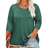 Beautife Plus Size Tops for Womens 3/4 Sleeve Casual T Shirts Loose Fit Tunic Blouse