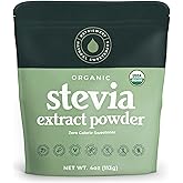 Organic Stevia Extract Powder, 100% Pure Stevia Extract Sweetener Powder, 4 oz, Low Glycemic Sugar Alternative, Powdered Sweetener for Baking and Beverages, 800+ Servings
