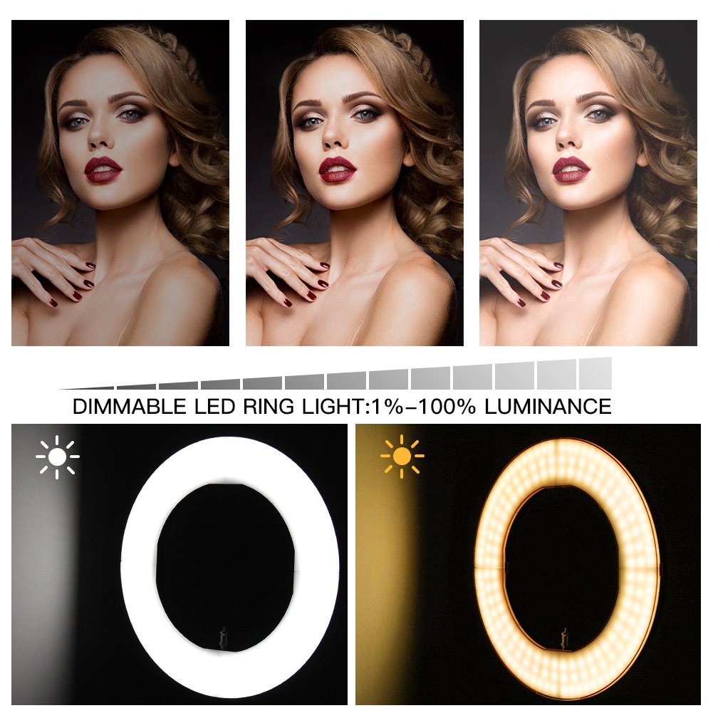 10 in 1 Zomei 14-inch Dimmable LED Light Ring Kit with 63” Stand Tripod, Boom Studio Scissor Arm Stand, White Diffuser Cloth for Makeup Photography Videography YouTube Facebook