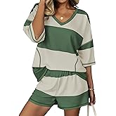 Ekouaer Two Piece Sets for Women Summer Lounge Sets 2026 Striped Shirts and Shorts Set Oversized Matching Outfit