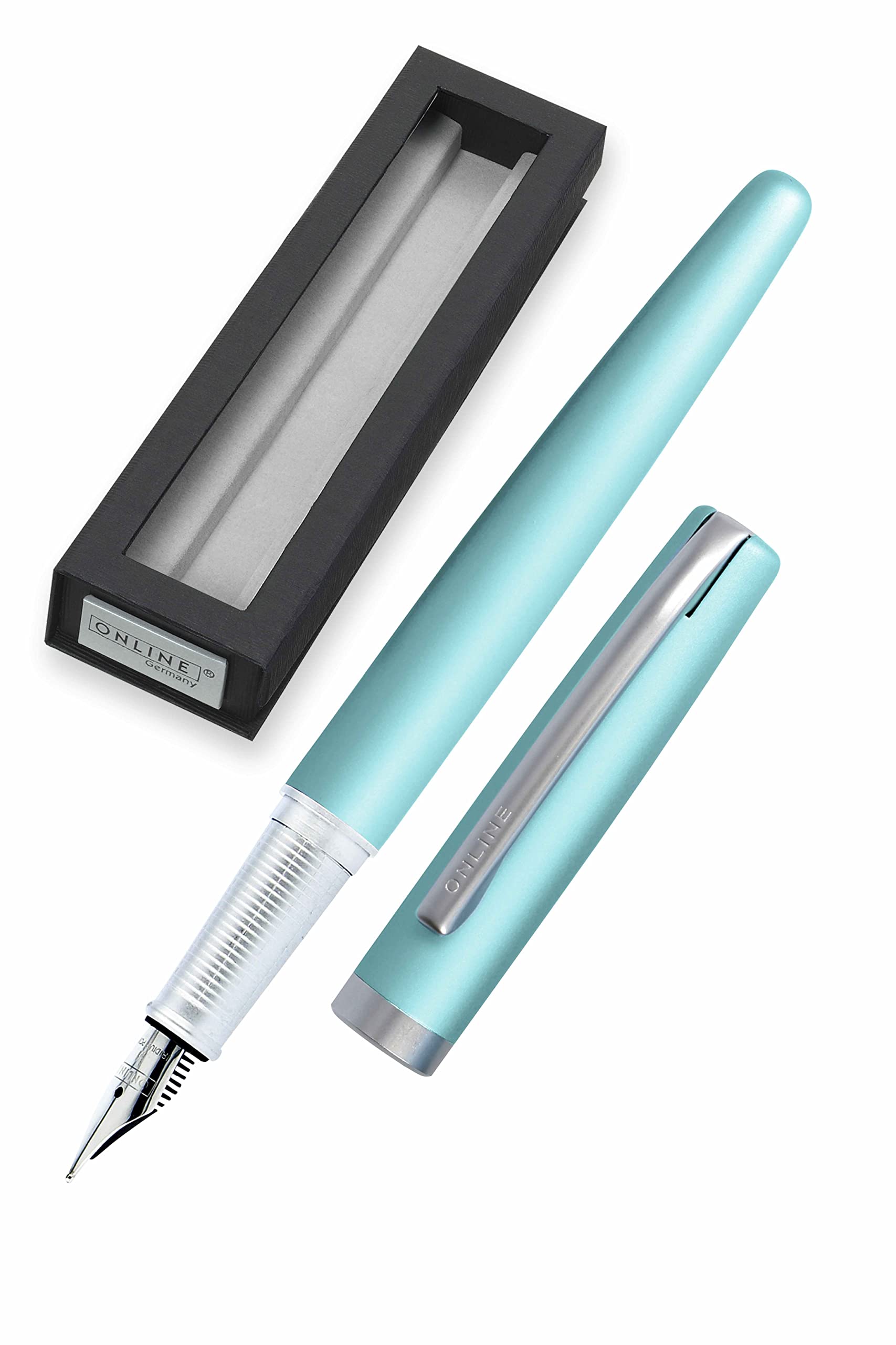 Online Eleganza Fountain Pen I Satin Turquoise I Nib Size M I Metal Clip I Includes Ink Cartridge I Fountain-Pen for Standard Ink Cartridges Or Converter I In Gift Box
