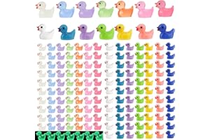 210pcs Mini Resin Ducks(Include 105pcs mini Luminous Resin Ducks), Colorful Tiny Ducks Miniature Figures for Aquarium Garden 