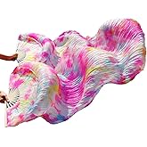 HPLWJO Belly Dance Real Silk Fans,Women 150 * 90cm 1 Pair (Left+Right) Silk Long Fans Veils, Belly Dance Dancing Silk Fans for Dance Performance