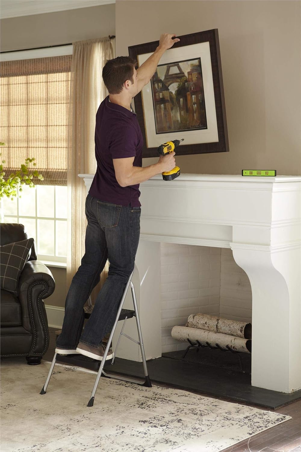 COSCO 11308PBL1E Two Step Big Step Folding Step Stool with Rubber Hand Grip, Gray: Home Improvement