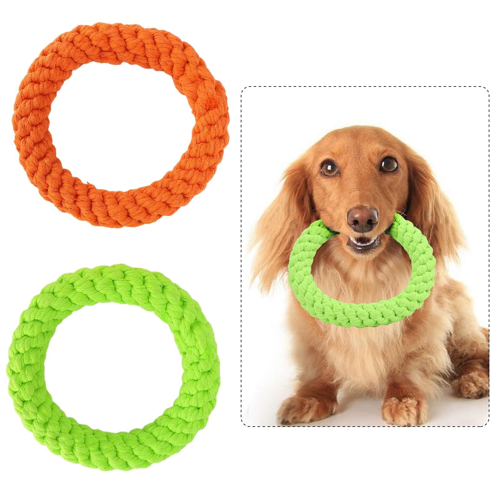 Cyrank 2Pcs Dog Rope Toys, Cotton Braided Puppy Dog Chew Puppy Teething Toys Aggressive Chewers for Small and Medium Dogs