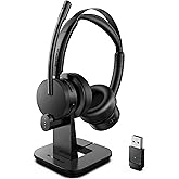 Wireless Headset with Mic for Work(Upgrade Volume Knob & Charging Indicator), Bluetooth Headset with Microphone for PC, with Noise Cancelling/Mute/USB for Call Center/Office/Home/Computer/Teams/Zoom