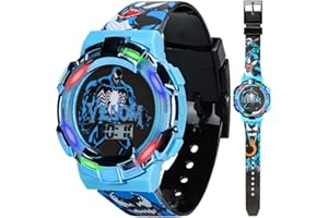 ACCUTIME Marvel Venom Kids Watch – Light-Up Bezel with Rotating Lights, LCD Display, Easy-to-Read, Adjustable Plastic Strap – Perfect for Boys and Girls