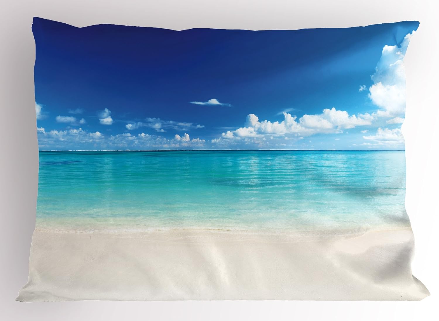 Ambesonne Ocean Pillow Sham, Natural Coastal Sandy Beach and Carribean Seashore Heavenly Paradise View Image, Decorative Standard Size Printed Pillowcase, 26 X 20 inches, Blue Aqua White
