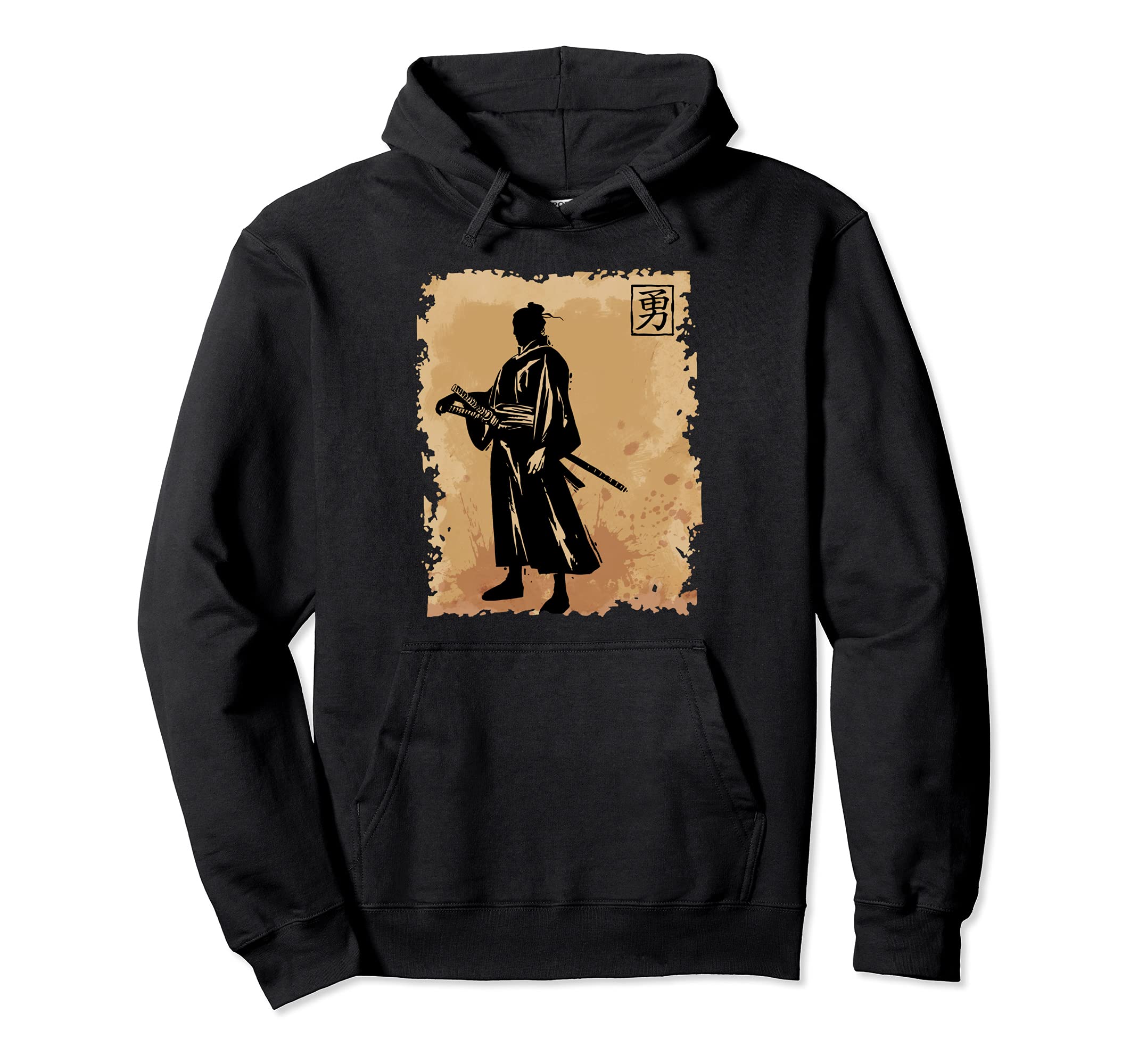 Japanese Samurai Papyrus Japan Calligraphy Warrior Pullover Hoodie