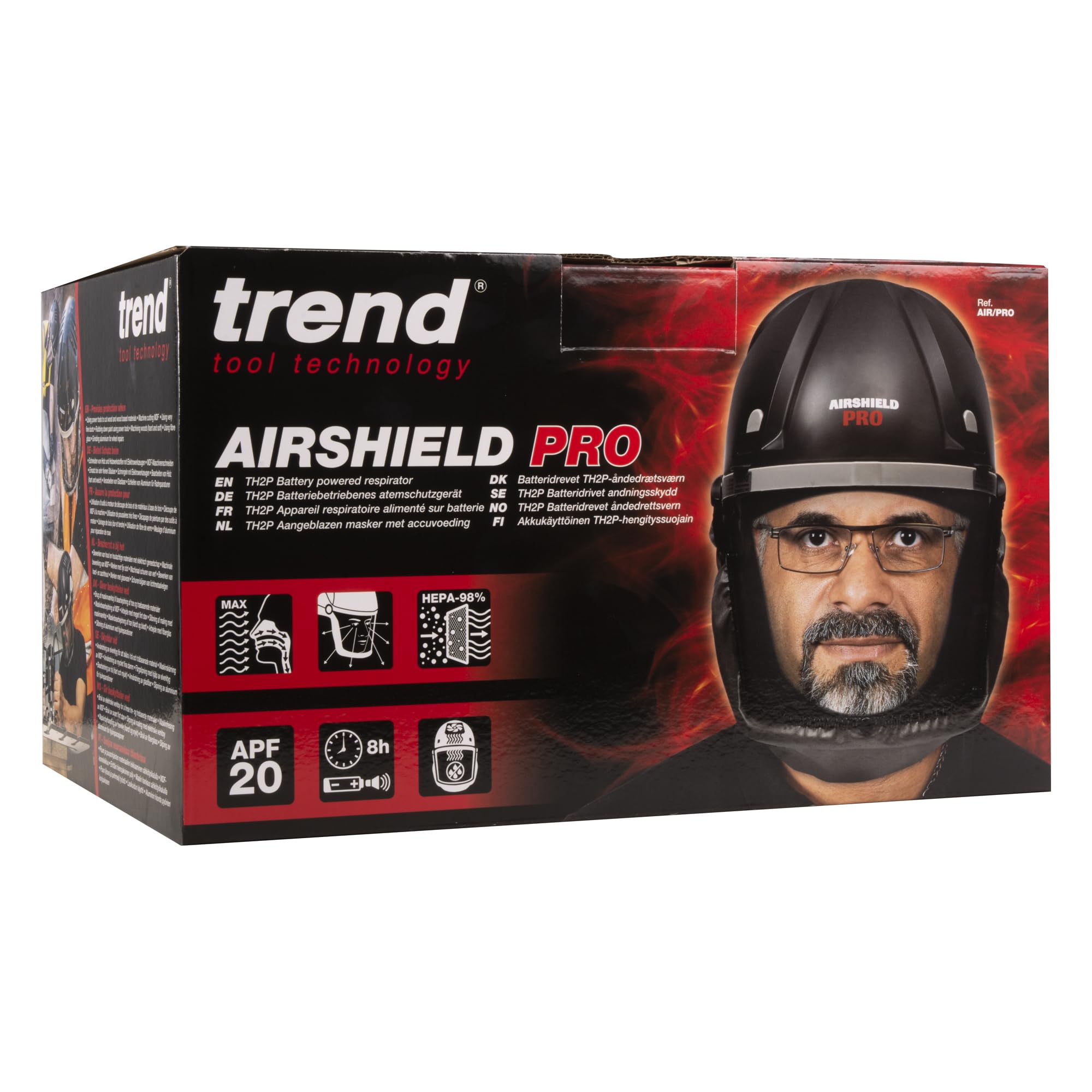 Trend Airshield Pro Full Faceshield, Dust Protector, Battery Powered Air Circulating Mask for Woodworking, AIR/PRO
