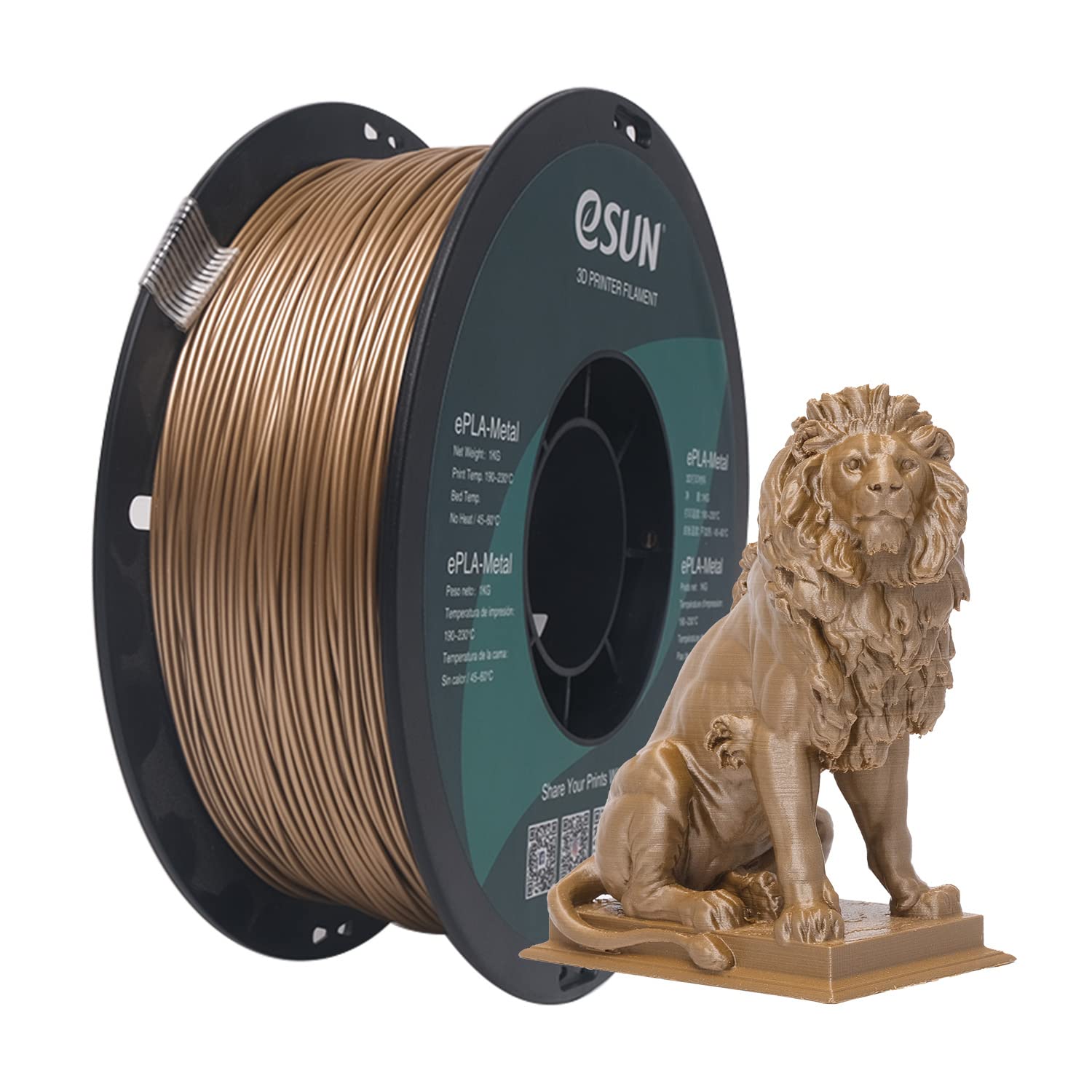 eSUN Metall PLA Filament 1.75mm, Metallisches Sprühfrei 3D Drucker Filament PLA, Maßgenauigkeit +/- 0.05mm, 1KG Spule (2.2 LBS) 3D Druck Filament für 3D Drucker, Bronze