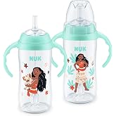 NUK First Choice Moana Learner Cup, 10 oz. Sippy Cup with Handles, Spill Proof, Leak Proof Soft Straw Cup, 2-pack