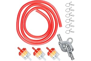 HOLATO Gas Fuel Line Hose Clamps Fuel Filters with Inline Shut Off Valve Petcock Set for 50cc 70cc 90cc 110cc 125cc 150cc Taotao Coolster Apollo Baja ATV Four Wheeler Dirt Pit Bike (RED)