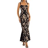 HTZMO Women Casual Summer Floral Maxi Dress Square Neck Boho Wedding Guest Elegant Long Sundress