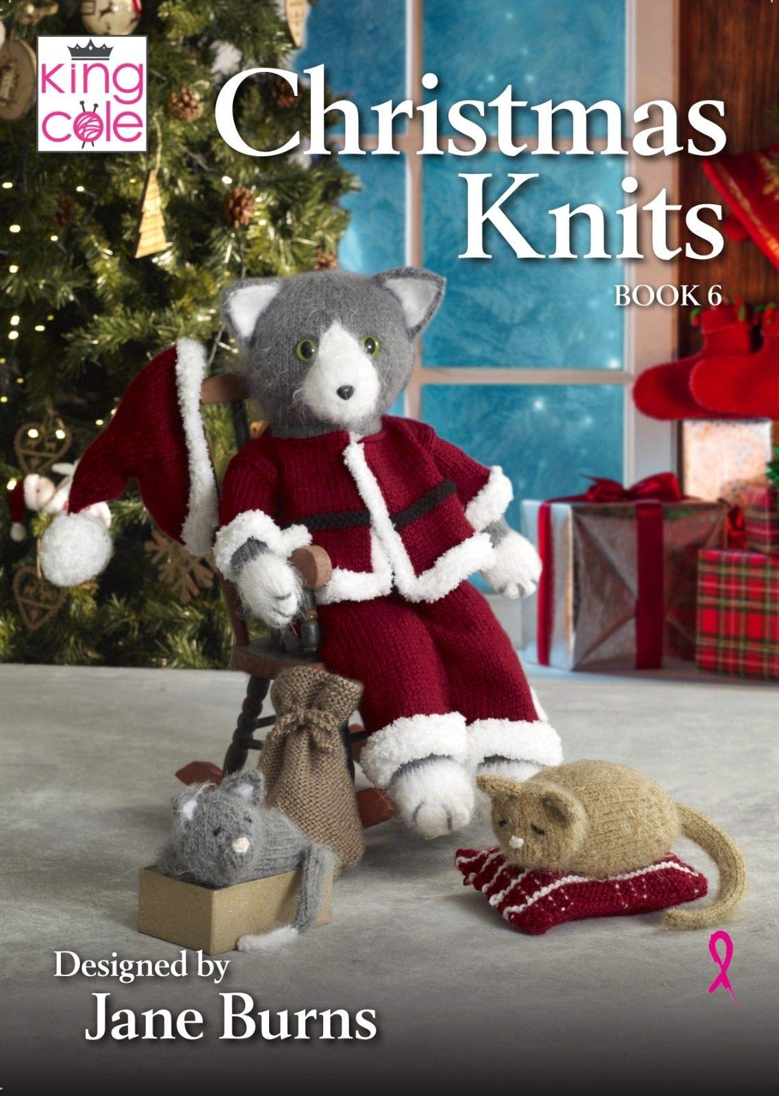 King Cole Christmas Knits Book 6 - Hooded Blanket Doorstop Wreath Toilet Roll Covers & Santa Claws, Beige Black Brown Green Grey Red White
