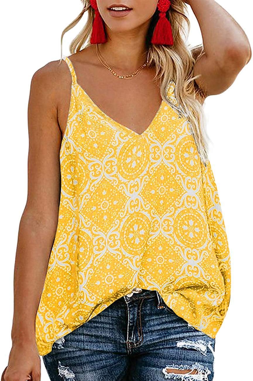 TECREW Women's Button Down V Neck Spaghetti Straps Tank Top Casual Sleeveless Summer Shirts Blouse