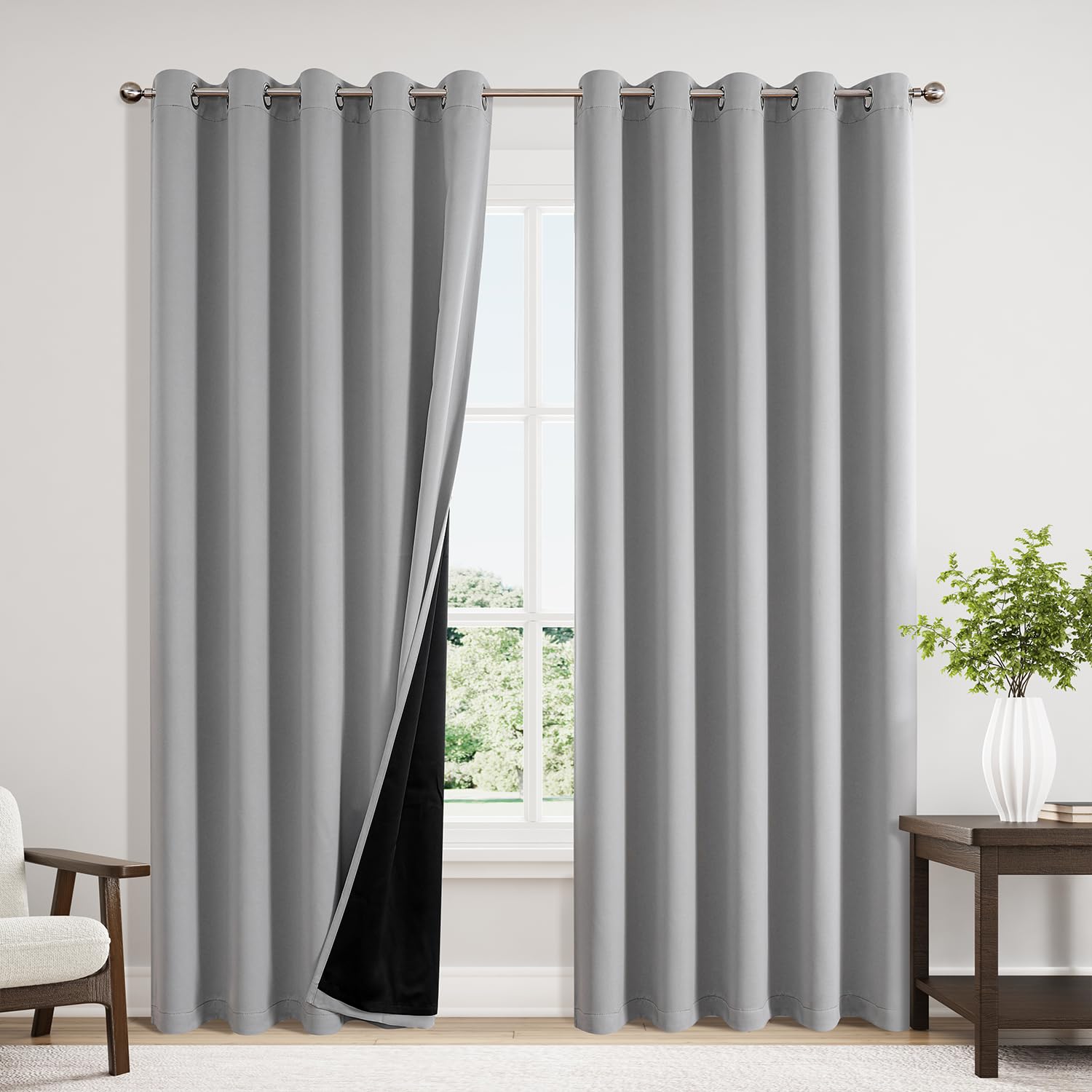 Photo 1 of ChrisDowa 100% Blackout Curtains 84 inch Long for Bedroom with Black Liner, Extra Wide 2 Thick Layers Total Blackout Thermal Insulated Grommet Window Curtains 2 Panels Set (Light Grey, 60 x 84 Inch)