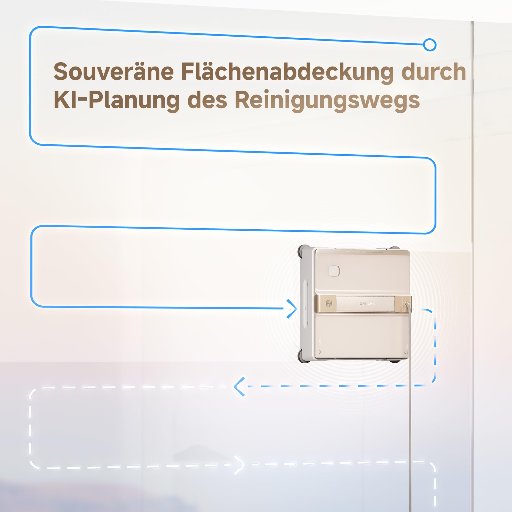 dreame C1 Fensterputzroboter, 5.500 Pa Saugkraft, zuverlässiges Sicherheitskonzept, CornerClean-Technologie, gründliche Nassreinigung, Dual-Spray-Technologie, intelligente Planung des Reinigungswegs 3