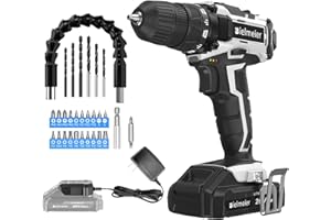 Bielmeier 20V MAX Cordless Electric Drill Set with LED Light - Electric Drill, Variable Speed, 64+1 Position, 3/8" Keyless Chuck, Flex Shaft, 28pcs Drill Bits, Battery & Charger Included