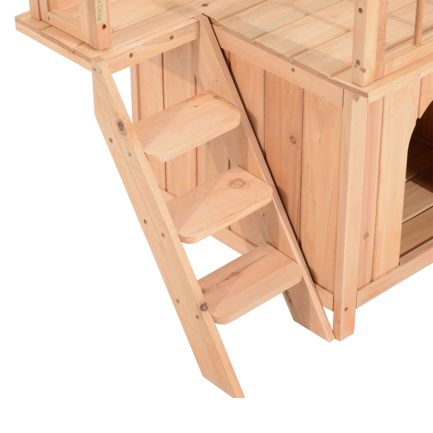 PawHut 2Level Elevated Waterproof Outdoor Wooden Treehouse Cat Shelter