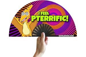 PandaTak Large Funny Folding Handheld Fans: 13-inch Bamboo Rave Fan, Foldable and Perfect for Gay Parties, EDM Festivals and Ravers (Pterrific)