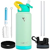 DualSip 32oz Vacuum Insulated Reusable Stainless Steel Water Bottle – 2 Lids (Straw & Chug) Leakproof, BPA Free, Wide Mouth Sports Bottle for Travel, Gym, Hiking, Outdoors, School & Office