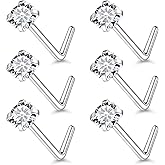 Lsnevsie 24G 22G 20G 18G Nose Rings Studs Piercing Jewelry For Women Men 316L Surgical Steel 14K Gold Filled L Shaped Nose Rings Studs Nostrial Piercing Jewelry for Women Men Diamond CZ 2mm 3mm