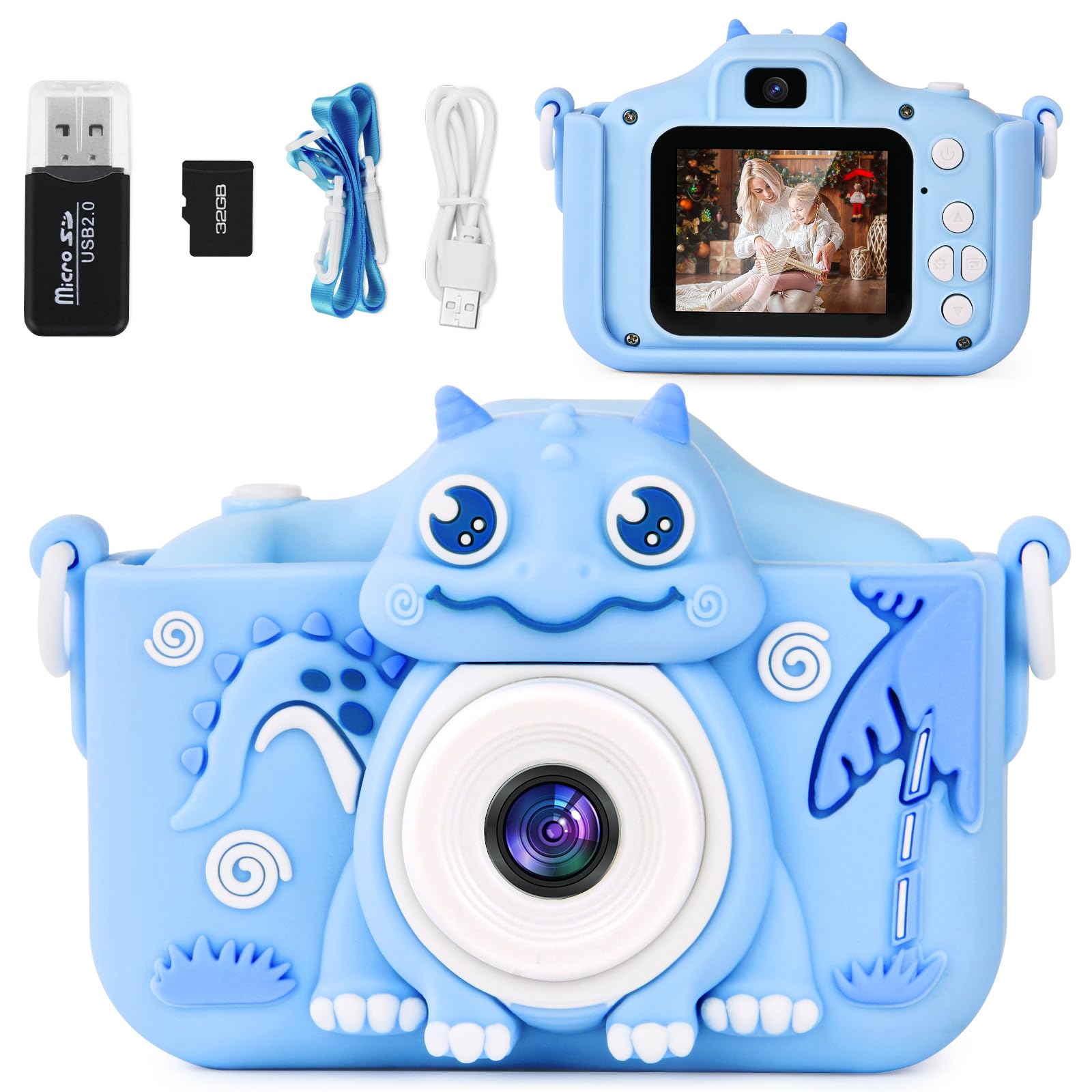OSDUE Kids Camera, 2.0 Inch Screen 1080P HD Kids Digital Camera with 32GB Card,Shockproof Childrens Camera Toy Gift for Boys Girls 3 4 5 6 7 8 9 10 11 12 Year Old