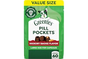 Greenies Pill Pockets Large Size Dog Treats, Hickory Smoke, 15.8 oz | Vet-recommended, masks pill smell & taste, moldable texture, capsule size, natural ingredients, no fillers, 15.8 oz. pouch