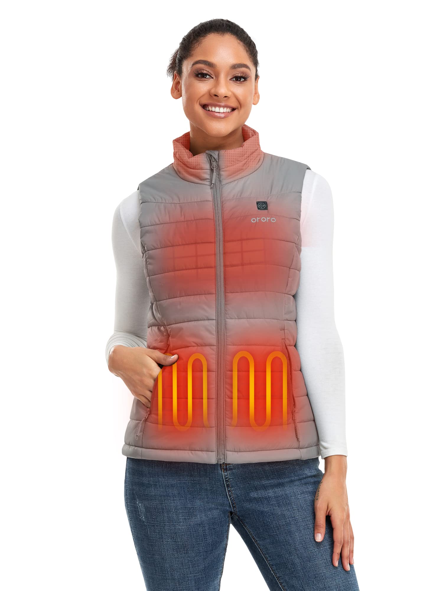 ORORO Women's Lightweight Heated Vest with Battery (Charger Not Included) (Silver Grey,S) Image