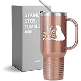 Onebttl Golden Retriever Gifts for Women, Dog Mom, Dog Lover Gifts for Women Dog Owner, 40oz Stainless Steel Tumbler with Handle, Lid and Straw, Rose Gold