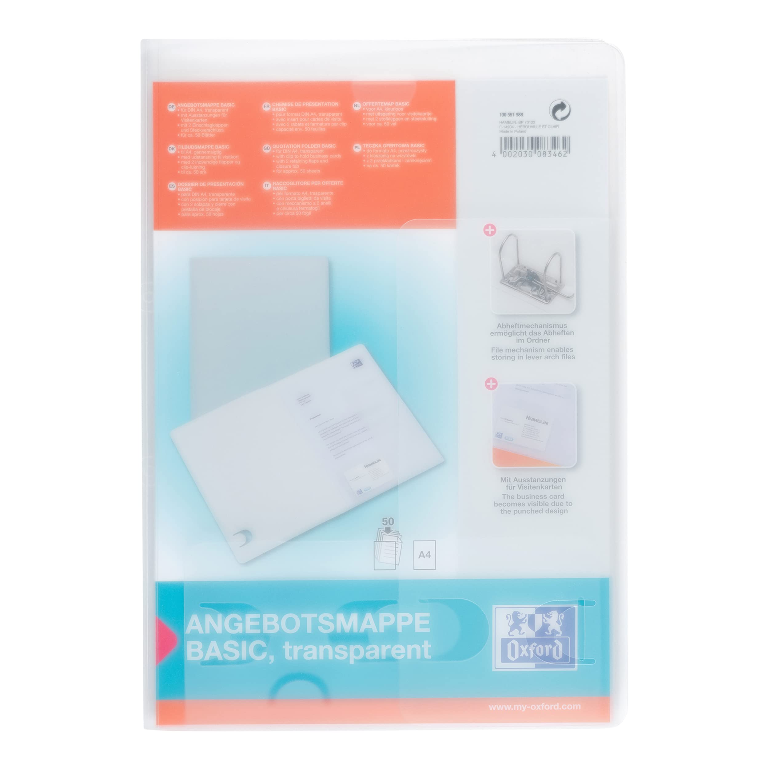 Elba 63190 A4 Sales Folder 0.5 mm Polypropylene for Approximately 50 Sheets Pack of 10 Transparent