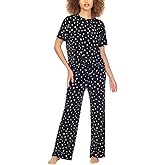 Honeydew Intimates All American Jersey PJ Set for Women - Modal-spandex Blend Fabrication - Crew-neck Top Black Hearts MD One Size